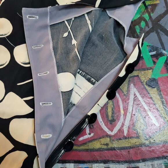 Late 90s/Y2K Rue Gallin polka dot & stripe black & white button side midi dress - Picture 5 of 8